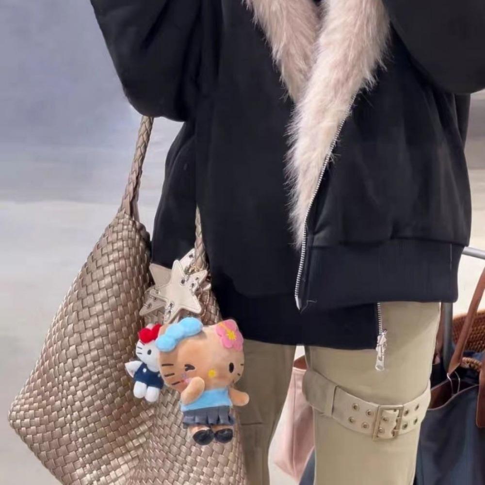 1 Stuk Champagne Super Vuur Geweven Tote Tas Dames Grote Capaciteit Grote Tas High-End Gevoel Draagbare Schouder Emmer Tas