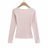 Women's Slim Fit Black U-Neck Long-Sleeve Shirt - Spicy Girl Collection, Perfect Base Layer for Autumn and Winter.