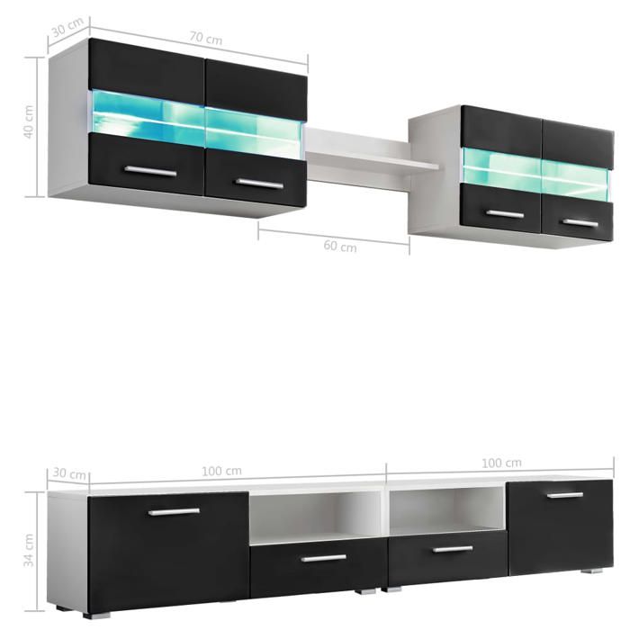 VidaXL Ensemble Mural pour TV avec Lumières LED 5 pcs, Armoire de Télévision avec Étagère, Meuble Télé de Salon Intérieur, 246028