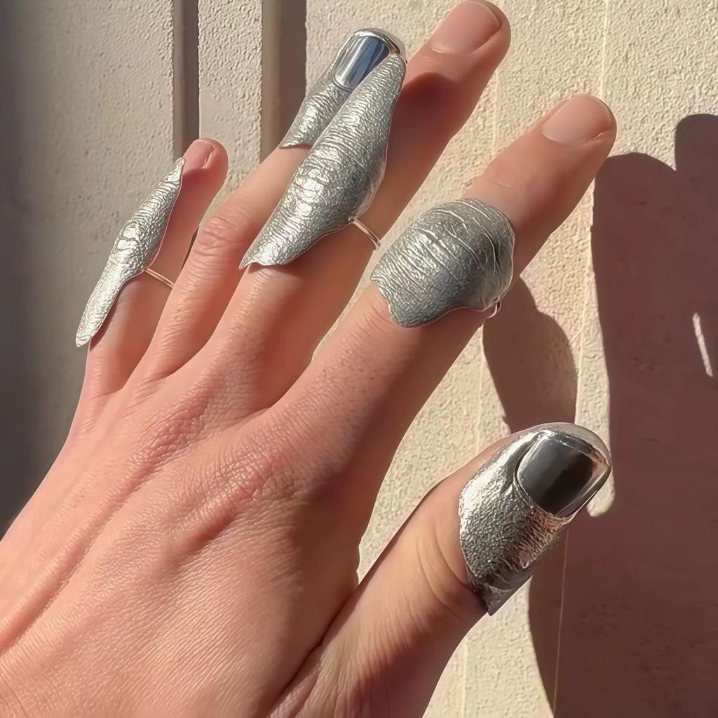 New Irregular Texture Joint Rings Set, Hip Hop Full Finger Rings, Niche Designer Stackable Finger Rings for Women 5pcs