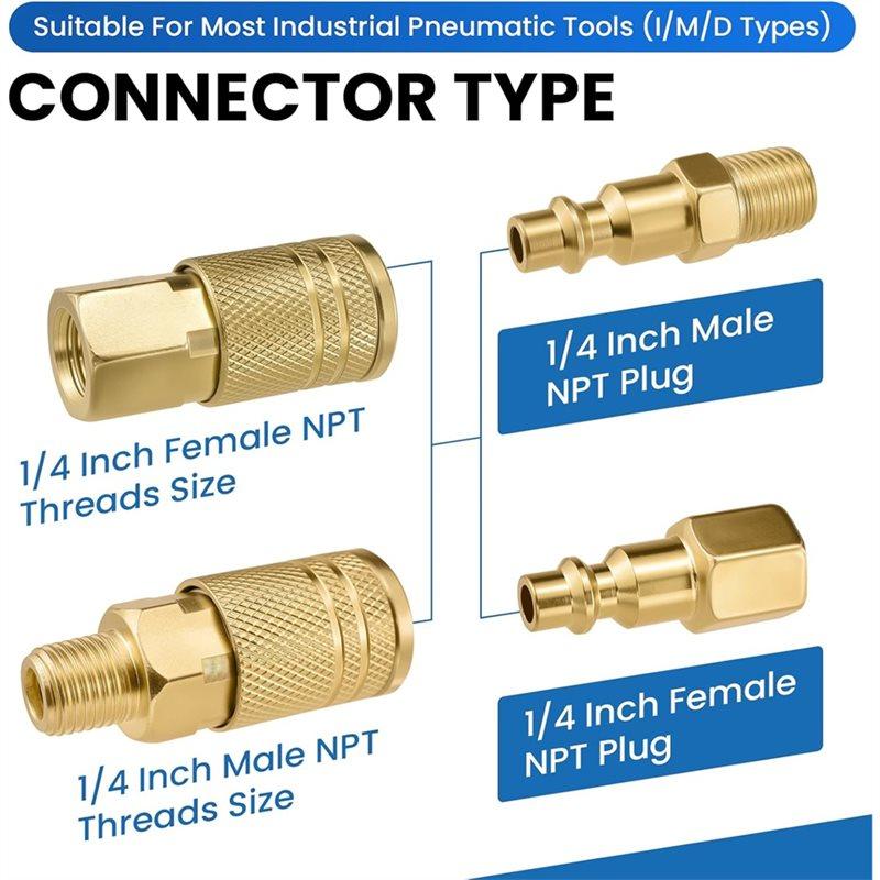 2025 Trend Messing Schnellkupplung und Stecker Universal 1/4" NPT für Luftanschlüsse Kit Hoher Durchfluss Industriell für Luftkompressoren