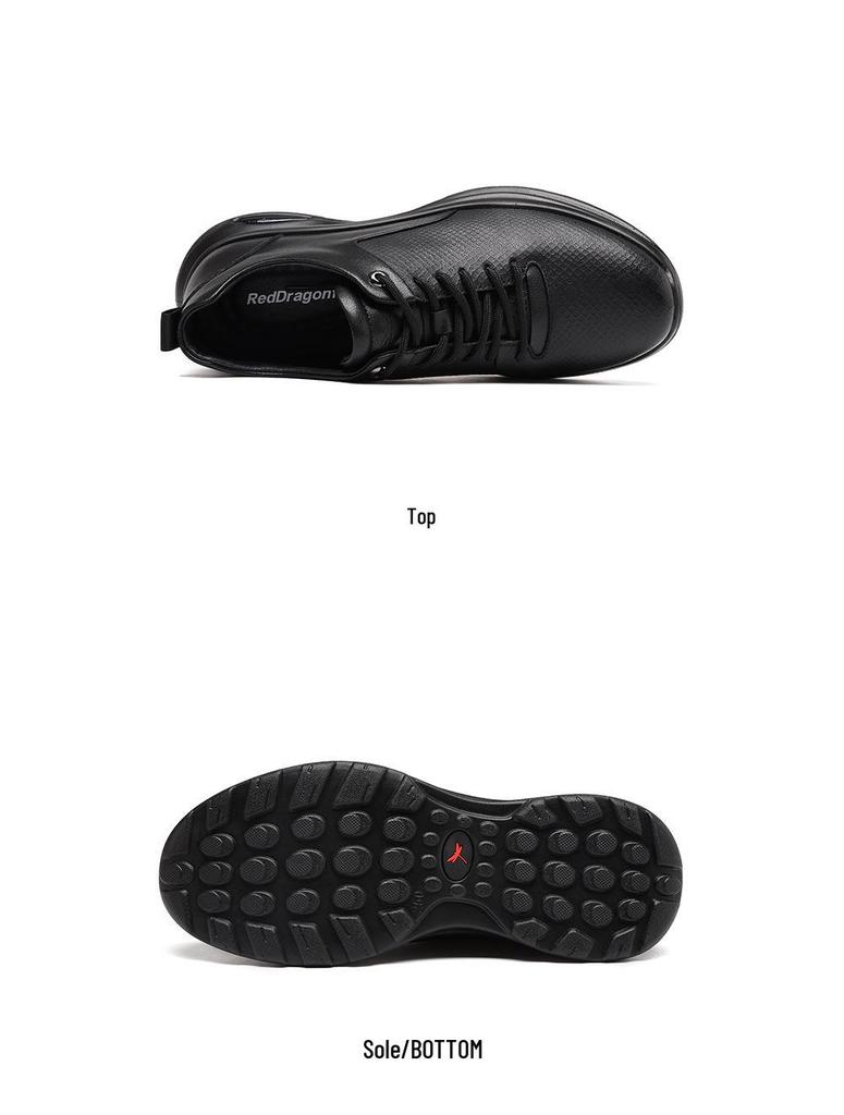 Red Dragonfly Men's Waterproof Leather Casual Shoes - Spring/Autumn Breathable Soft Sole Dad Shoes