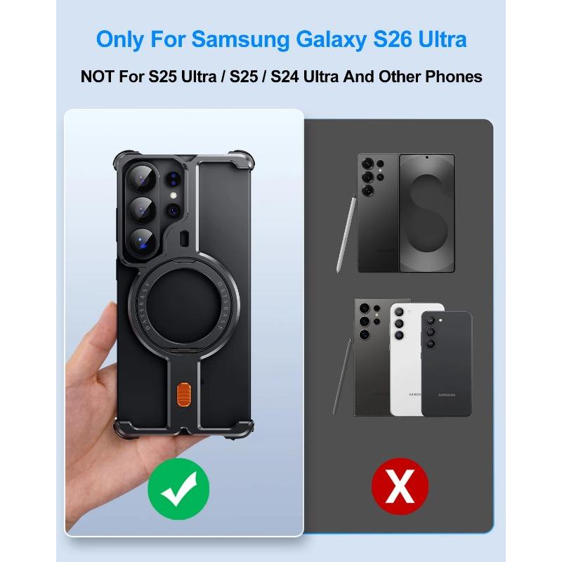 Eary pro Samsung Galaxy S26 Ultra Pouzdro Kovové S 360° Otočným Magnetickým Stojánkem Bezrámové Nárazuvzdorné Ochranné Kryt na Telefon