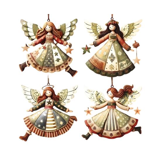 Christmas Wooden Angel Ornaments Rustic Angel Christmas Tree Ornament Retro Small Angel Hanging Decoration for Holiday Party Decor