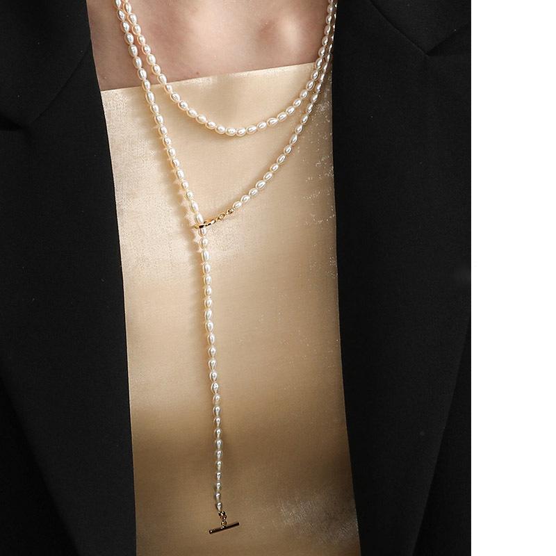 Handmade Elegant Fashion Small Pearl Tassel Necklace Multi-Wear Ultra-Long Sweater Chain for Women