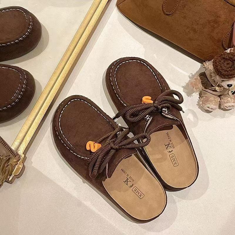 

Retro flat bottom versatile soft bottom women s new autumn women s outer wear slippers Baotou slippers 40 темно-коричневого