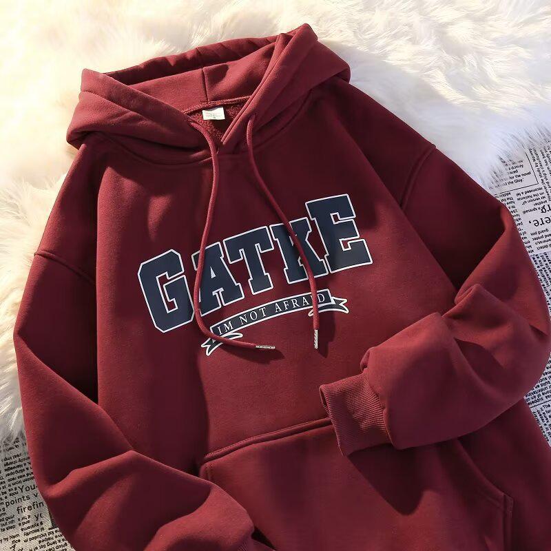 Men's Retro Plus Velvet Oversized Hoodie for Autumn/Winter