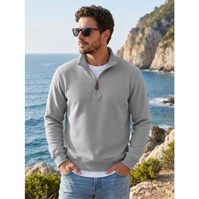 Men's Half-Zip Stand Collar Knit Pullover Casual Sweatshirt.