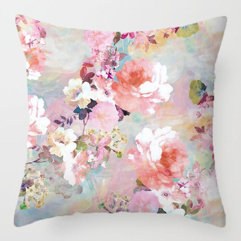 Colored Flower Pattern Series Throw Pillow Cover With Short Plush Print For Living Room Sofa Decoration Cushion Cover