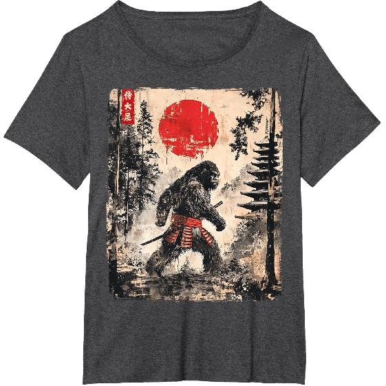 Samurai Bigfoot Japanese Vintage Graphic Ukiyo-e Art Funny T-Shirt