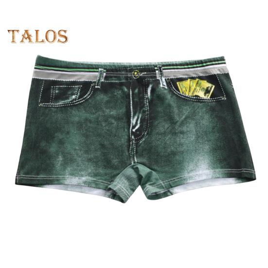 Herren-Boxerunterwäsche, mittelhoher Schnitt, Imitation von Jeans mit 3D-Druck, Shorts, Slips, elastische Wraps, U-konvexe Höschen