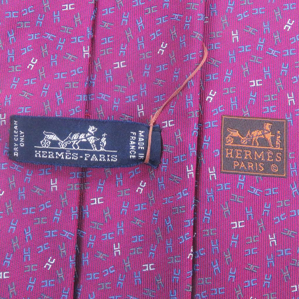 Pristine HERMES Tie H Logo Whole Pattern Purple Silk Mens 659194T Used