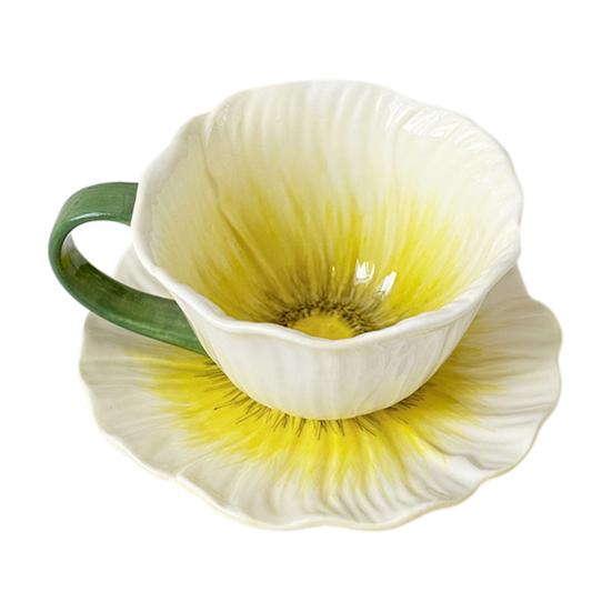 

Coffee Cup with Saucer Food Grade Ceramic Floral Pattern Microwave Dishwasher Oven Safe Cappuccino Cup