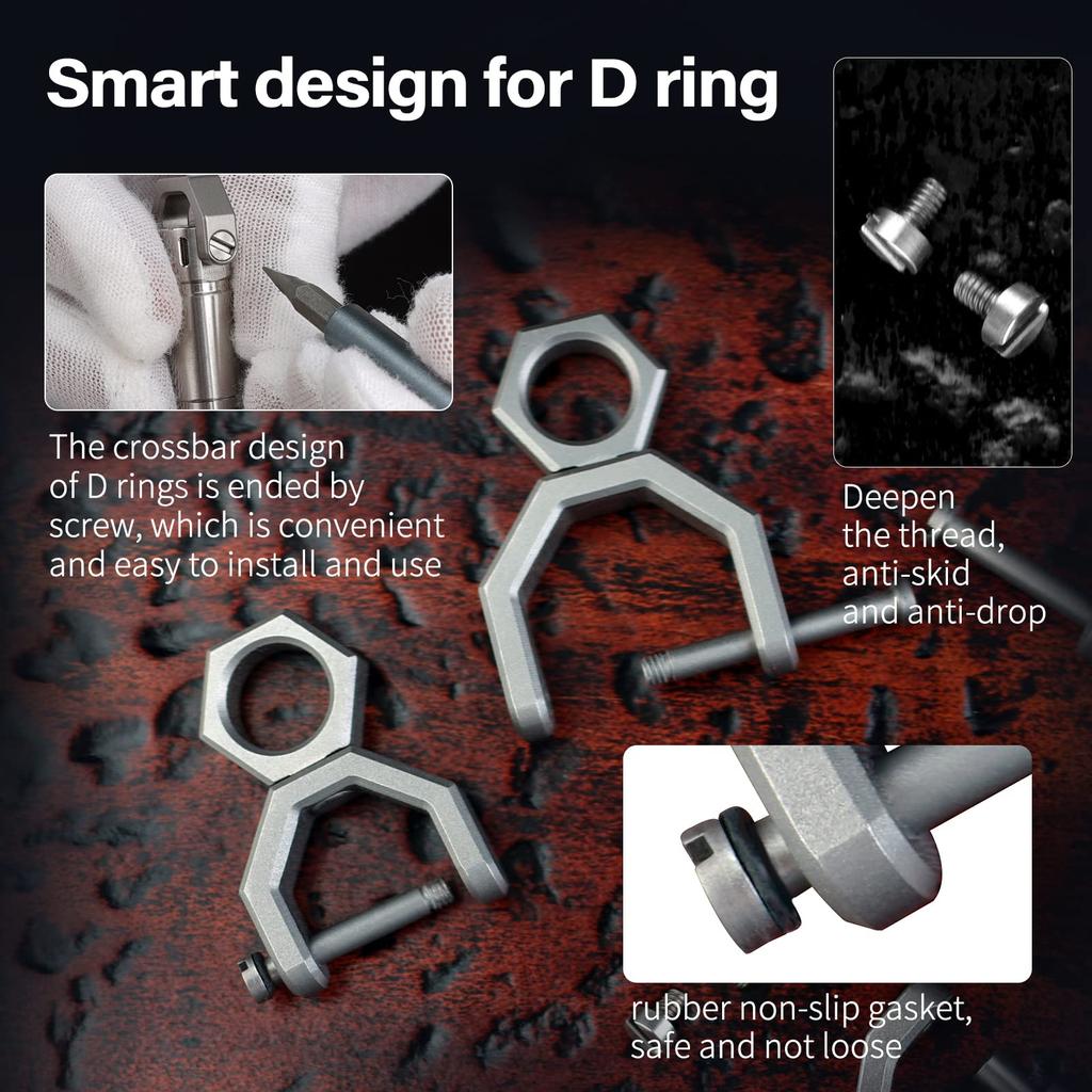 CH5 Titanium Rotating D Type Key Utility Key Ring with Screw Car Key Tool Key Ring Convenient for Daily [MecArmy] Ring, Shackle, Carrying-L