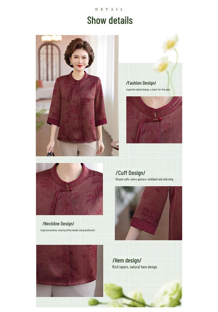 Elegant Chinese Style Seven-sleeve Shirt for Middle-aged and Elderly Women - Perfect for Summer and Formal Occasions