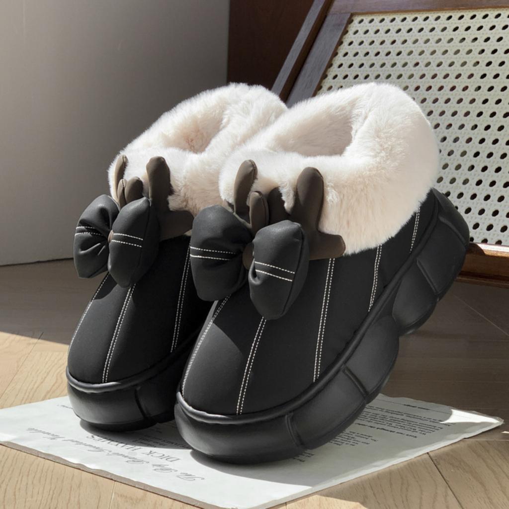 Women's Winter Fashion Snow Boots With Thick Soles, Padded , Bow Detail, Fleece , PU Waterproofing, And Thick Soles For Outdoor Wear