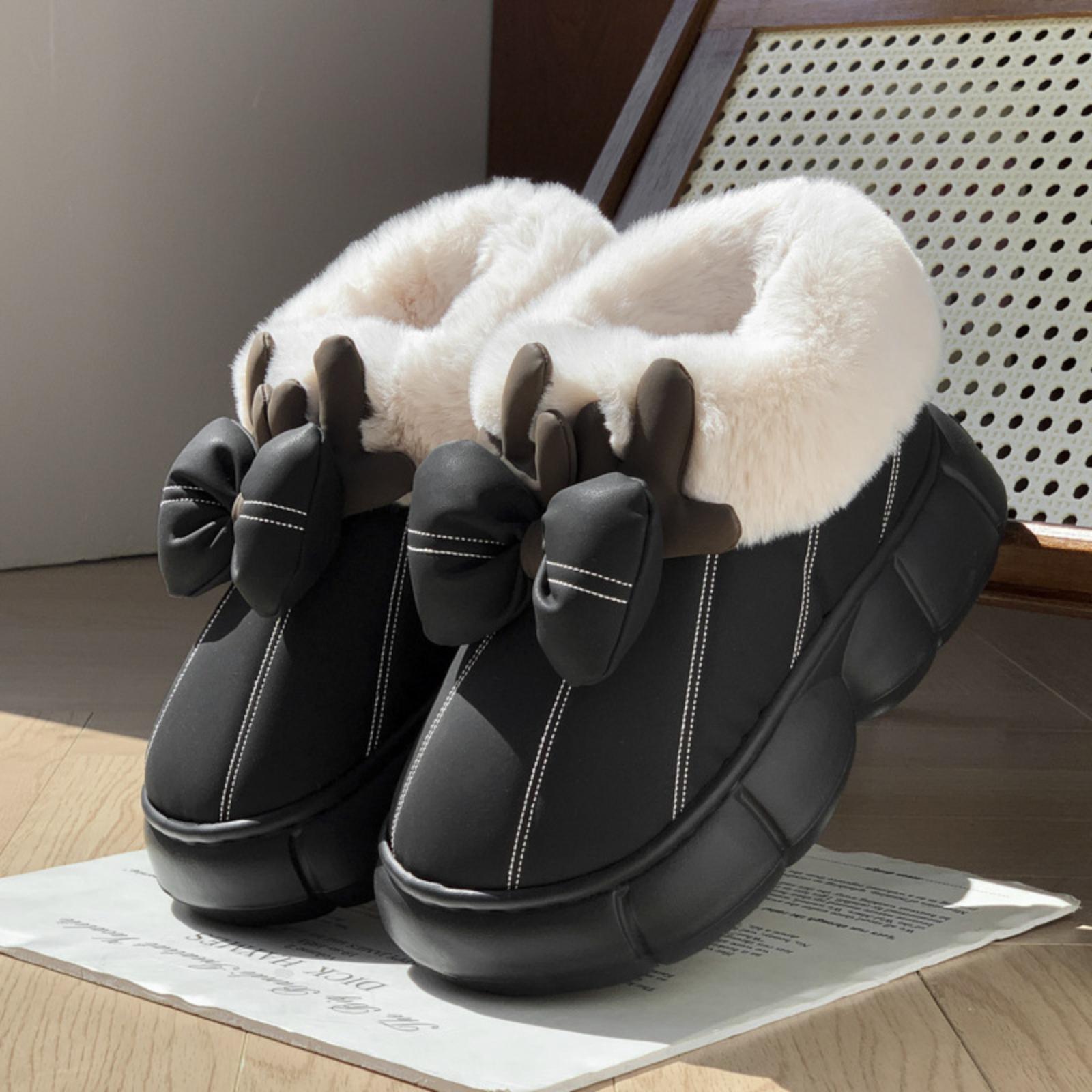 

Women s Winter Fashion Snow Boots With Thick Soles, Padded , Bow Detail, Fleece , PU Waterproofing, And Thick Soles For Outdoor Wear 38 чорний