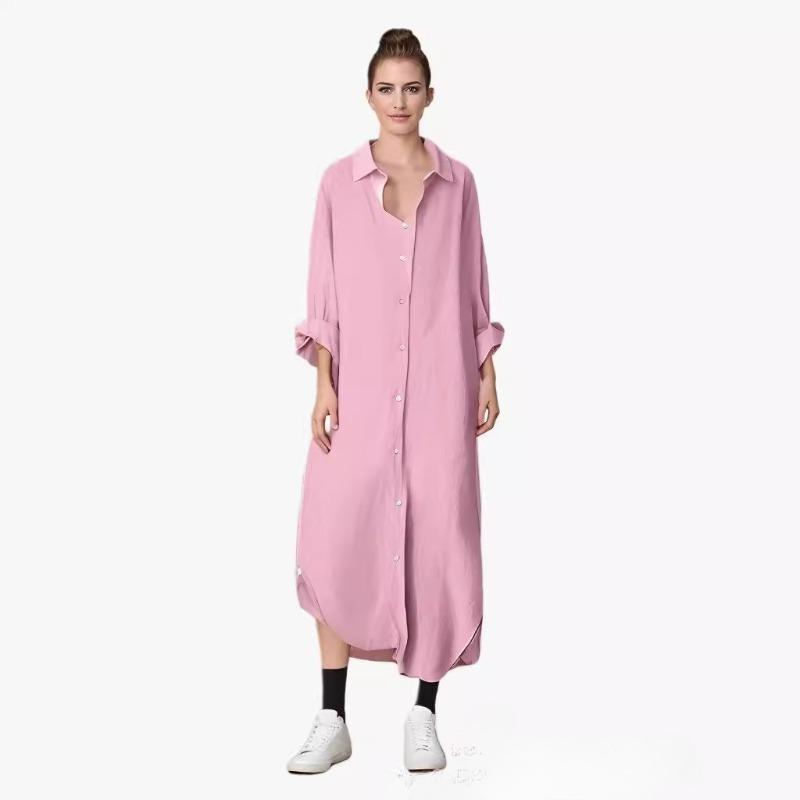 Camicia da donna taglia forte primaverile e autunnale con protezione solare, camicia a taschino media lunga casual ampia