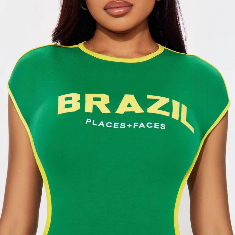European and American summer trend tight letter printed street sexy style jumpsuit
