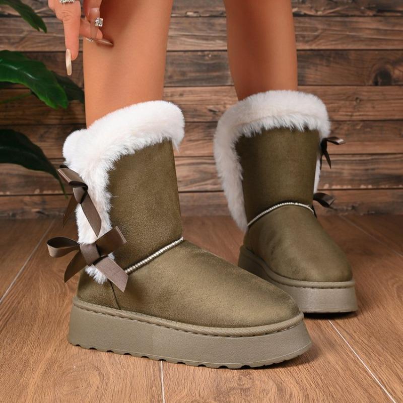 Women's Plus Size Side Bow Thick Platform Ankle Snow Boots Euro-American Fashion Versatile Casual New Autumn Winter