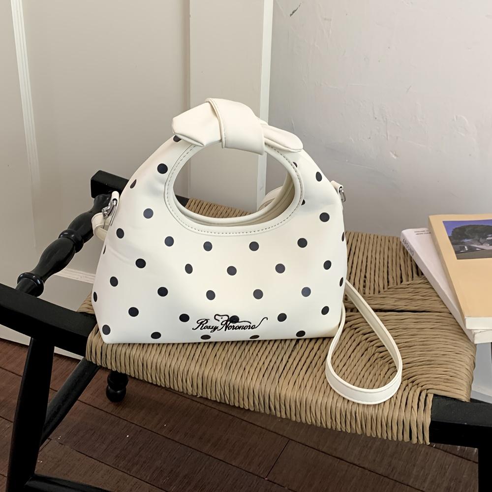 Sweet and charming polka dot dumpling bag with bow, elegant polka dot crossbody bag, perfect for everyday casual wear. белый