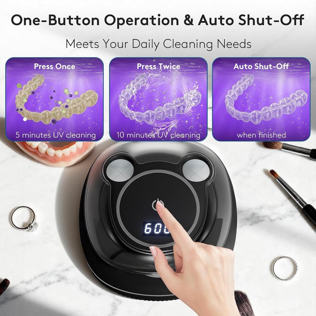 UV Ultrasonic Retainer Cleaner Machine with Digital Timer 48kHz Dental Cleaning Pod for Night Guards Mouth Guards Aligner Braces Toothbrush Jewelry