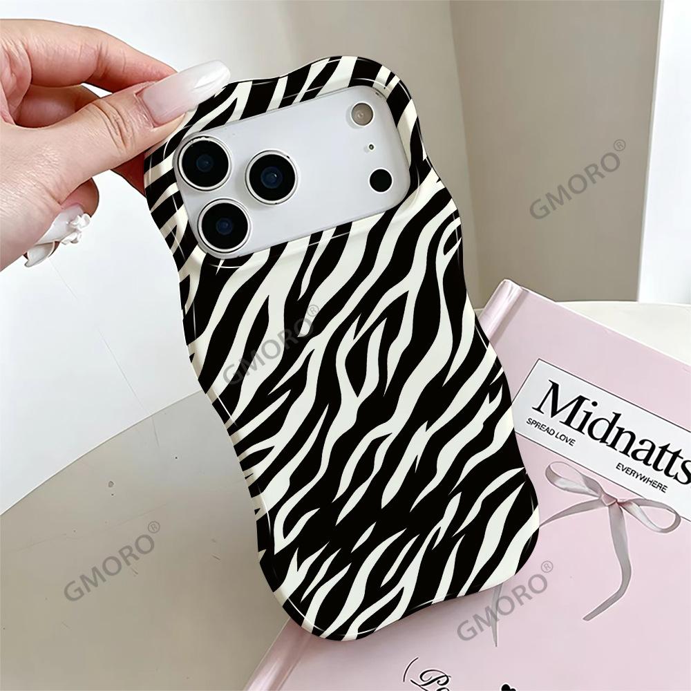 Trendy personalized zebra pattern Apple 14 mobile phone case wavy film two-in-one iPhone17 anti-drop hot-selling