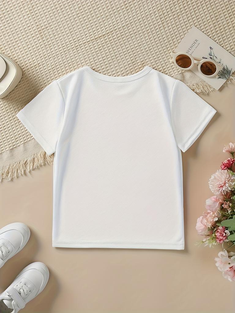 Summer Fashion Girls Short Sleeve T-Shirt Cat Cartoon Pattern Print Casual Top