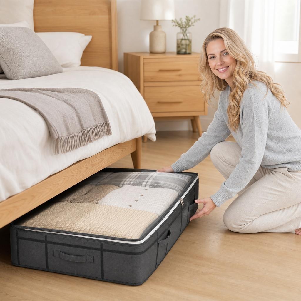 Foldable Fabric Storage Bag with Transparent Top Large Capacity Portable Storage Organizer for Clothes Bedding and Household Items