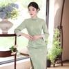 New Chinese-style improved cheongsam women's spring, autumn and winter green jacquard long dress retro daily slim and thin cheongsam