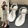 Women's Rhinestone Gladiator T-Strap Sandals Flat Summer Shoes Casual Dressy Sandals for Women Anti-Slip Bohemian Beach Sandals Bling Flip Flops