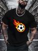 Unisex White Tee Flame Soccer Ball Graphic Print Short Sleeve Loose Casual Summer Street Basic Top For Adult Male Daily Wear Outfit