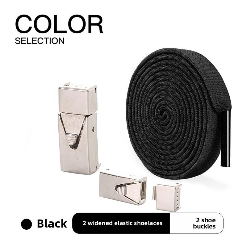 1pairs Wide Elastic Flat Straps with Metal Press Buckles - No Need To Tie Lazy Shoelaces, Lightweight Elastic Shoelaces Suitable for Sports Shoes