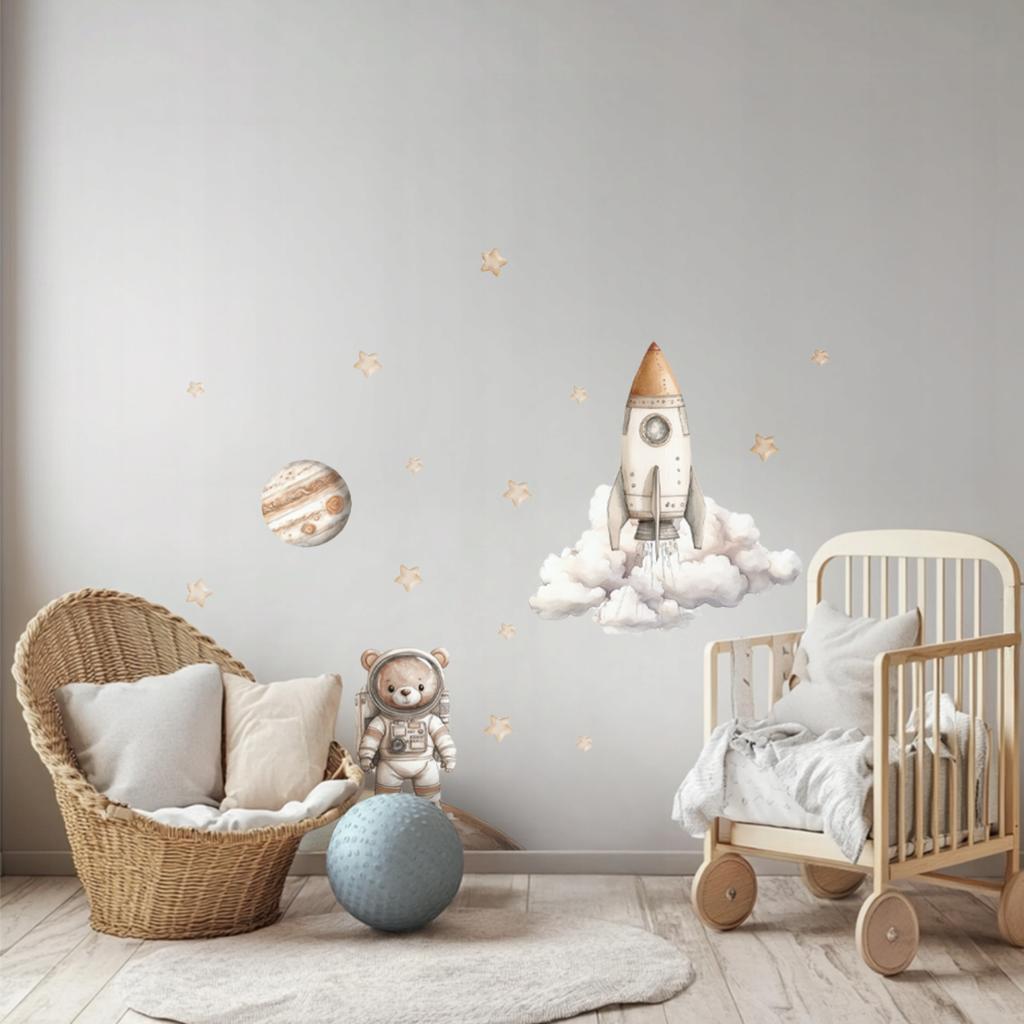 Wall Stickers Space Teddy Bear Astronaut Planets Children'S Room