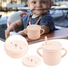 Food Grade Silicone Children's Snack Cups Fall Portable Double Ear Handles With Baby Straw Cups Silicone Learning Drink CupsFood Grade Silicone