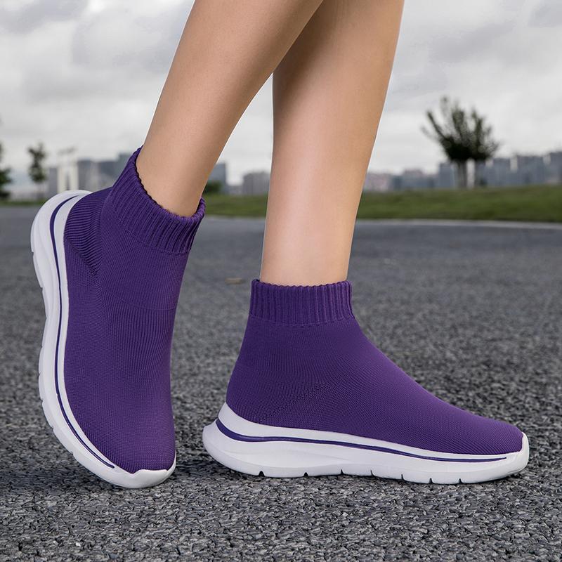 High‑Top Sock Shoes Women Slip‑On Casual Sneakers Breathable Knitted Sports Shoes Lightweight Non‑Slip Walking Footwear