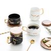 300ml Luxury Matte Ceramic Marble Tea Coffee Cups and with Wood Saucers Black and White Gold Inlay Ceramic Cups