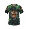 3D Green Jungle Tiger Printed T-Shirt for Men Cool Forest Animal King Graphic Short Sleeve Tees Trendy Casual Round Neck Hip Hop Fashion Street Tops