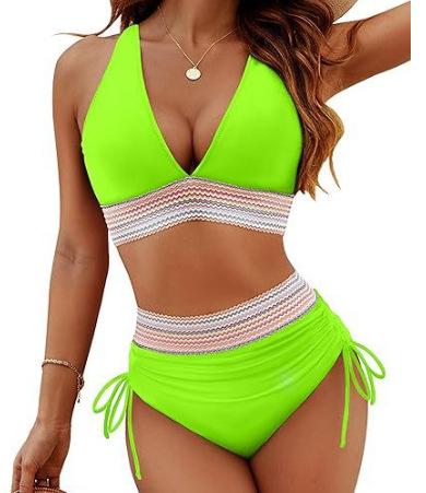 New women's split swimsuit sexy bikini high waist belly hanging neck tight swimsuit