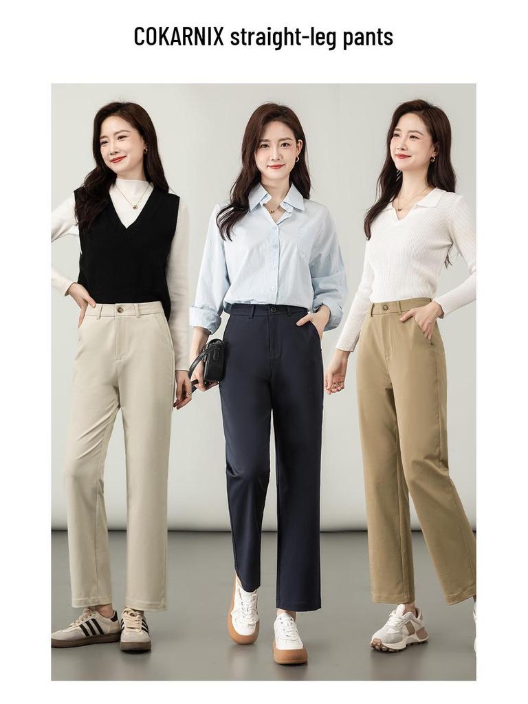 Women's High Waist Slimming Lyocell Cotton Straight-Leg Cigarette Pants for Autumn 2025
