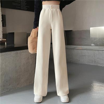 Cordhose mit weitem Bein für Damen im Herbst und Winter, hohe Taille, locker, dünn und drapiert, lässige Bodenhose mit geradem Schlauch aus Plüsch