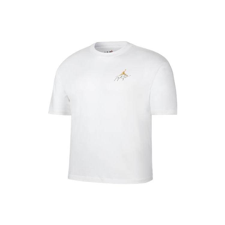 Men's Air Jordan Minimalistic Back Large Logo Printing Casual Round Neck Short Sleeve White Yellow T-Shirt DZ4055-102