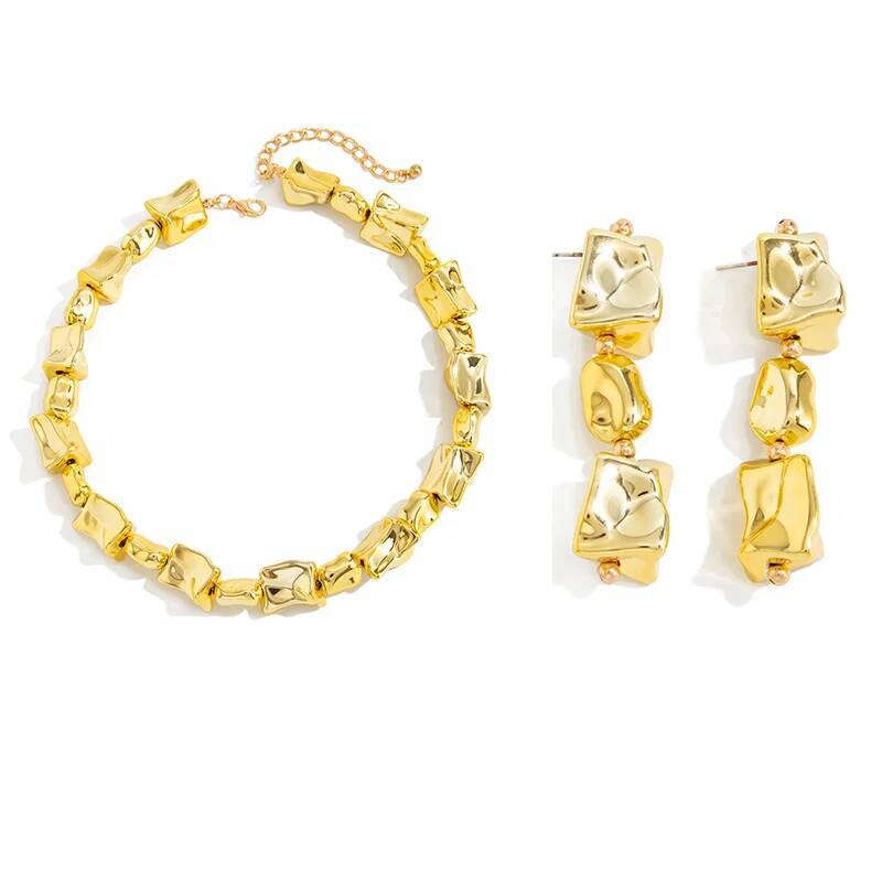 Salircon Vintage Chunky Necklace Irregular Geometric CCB Necklace Drop Earrings Jewelry Women Fashion Accessory Party Daily Wear