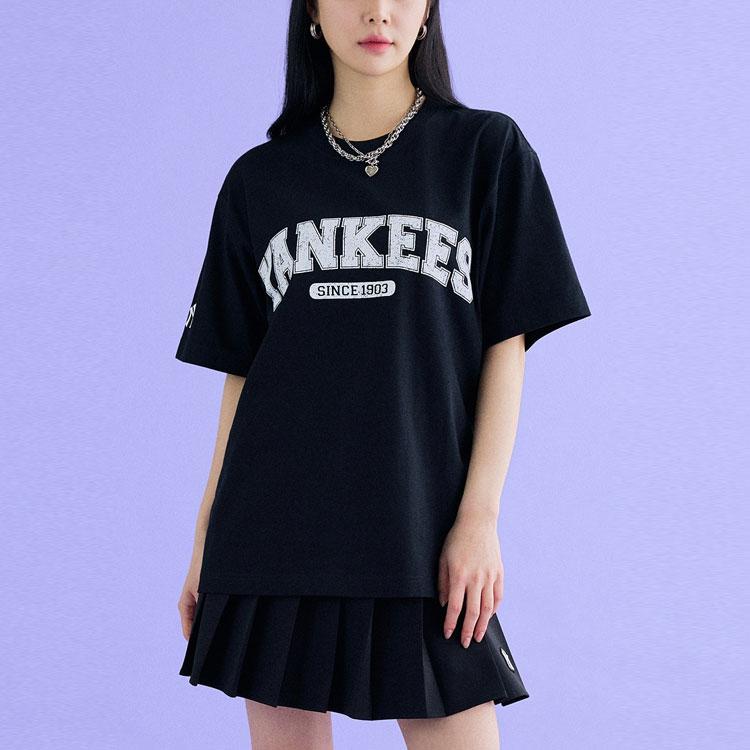 MLB New York Yankees SS23 College Style Letter Print Crew Neck Short Sleeve T-Shirt Unisex Tops Black 3ATSV0633-50BKS