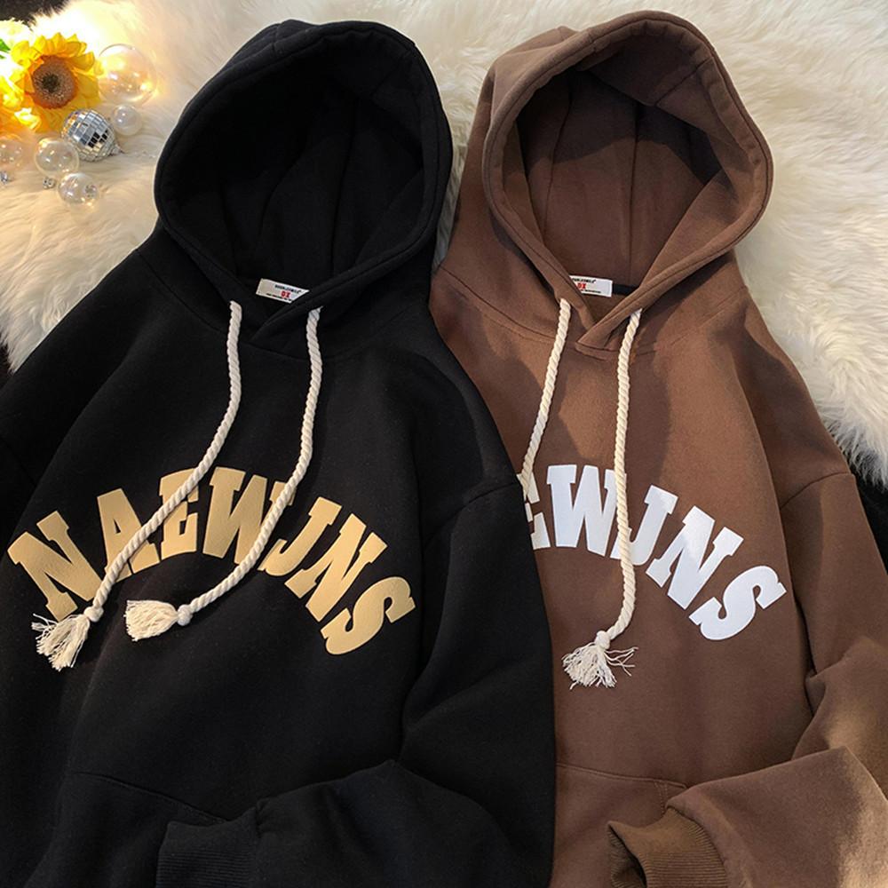 French Couple Sweatshirt for Male Students Autumn and Winter Thick Velvet American Style Heavy New Trendy Hooded Jacket