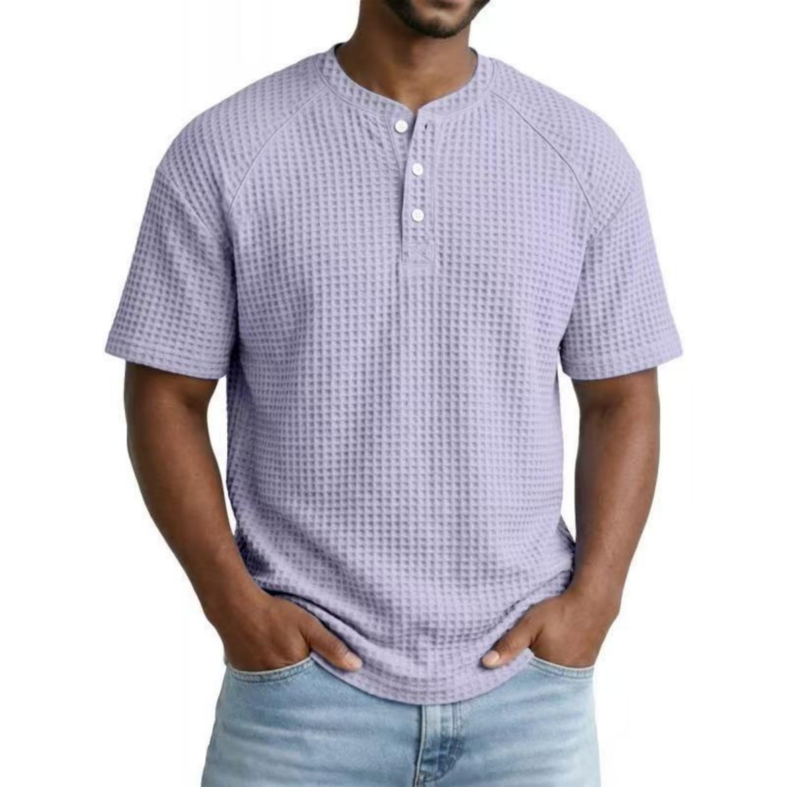 

Men s Knit Short Sleeve Henley Shirt Casual Crew Neck Button Front Tee Top XXL фіолетовий