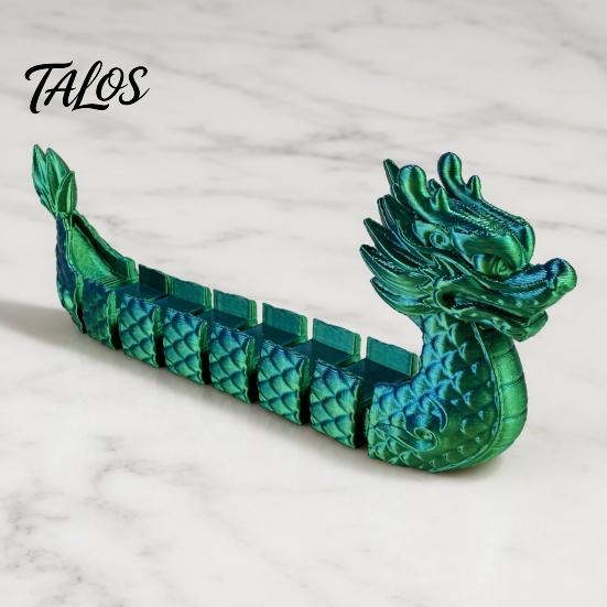 Colorful Gradient Metallic Ornament 3D Printed Articulated Dragon Boat Figurine, Statue with Flexible Bendable Body, Unique Festival Gift Traditional