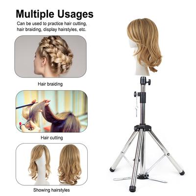 Wig Stand Tripod Adjustable Height Mannequin Heads Stand Hairdressing Training Heads Holder Bracket