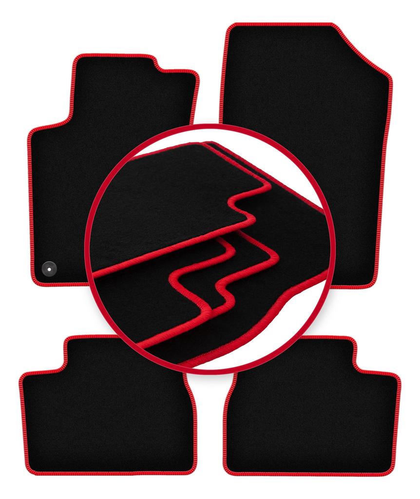 Velours-Fußmatten mit rotem Rand für: Peugeot 207 SW, Kombi, Schrägheck (2006-2012)