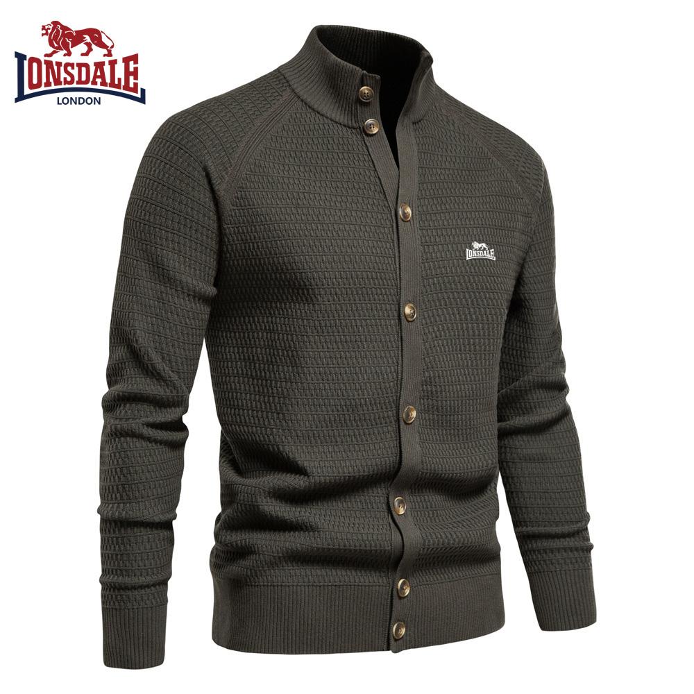 Lonsdale Embroidered Autumn and Winter New Trend Solid Color Cardigan Men's Sweater Business High-quality Sweater Knitted Sweater